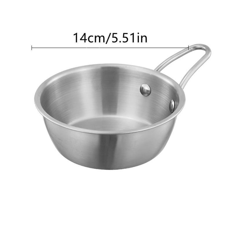 New Small Round Bowl With Handle Thickened Korean Rice Wine Bowl Restaurants Circular Barbecue Seasoning Stainless Steel Bowl