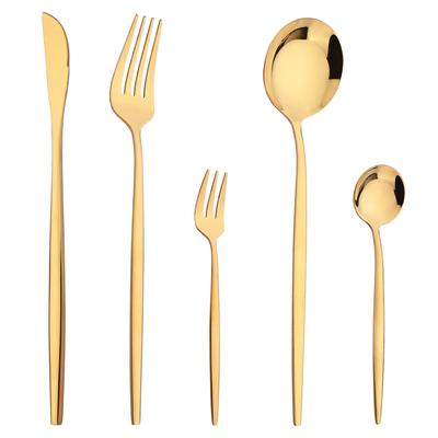 5 st guldbestick bestickset högkvalitativt rostfritt stål serviser kniv tårta gaffel kaffesked bestick Western Kiechen Silver