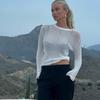 Módní prozkoumání Sexy trička Dámské topy Streetwear Y2k oblečení Bílá Elegantní pruhované outfity Trička s dlouhým rukávem O krk 24628