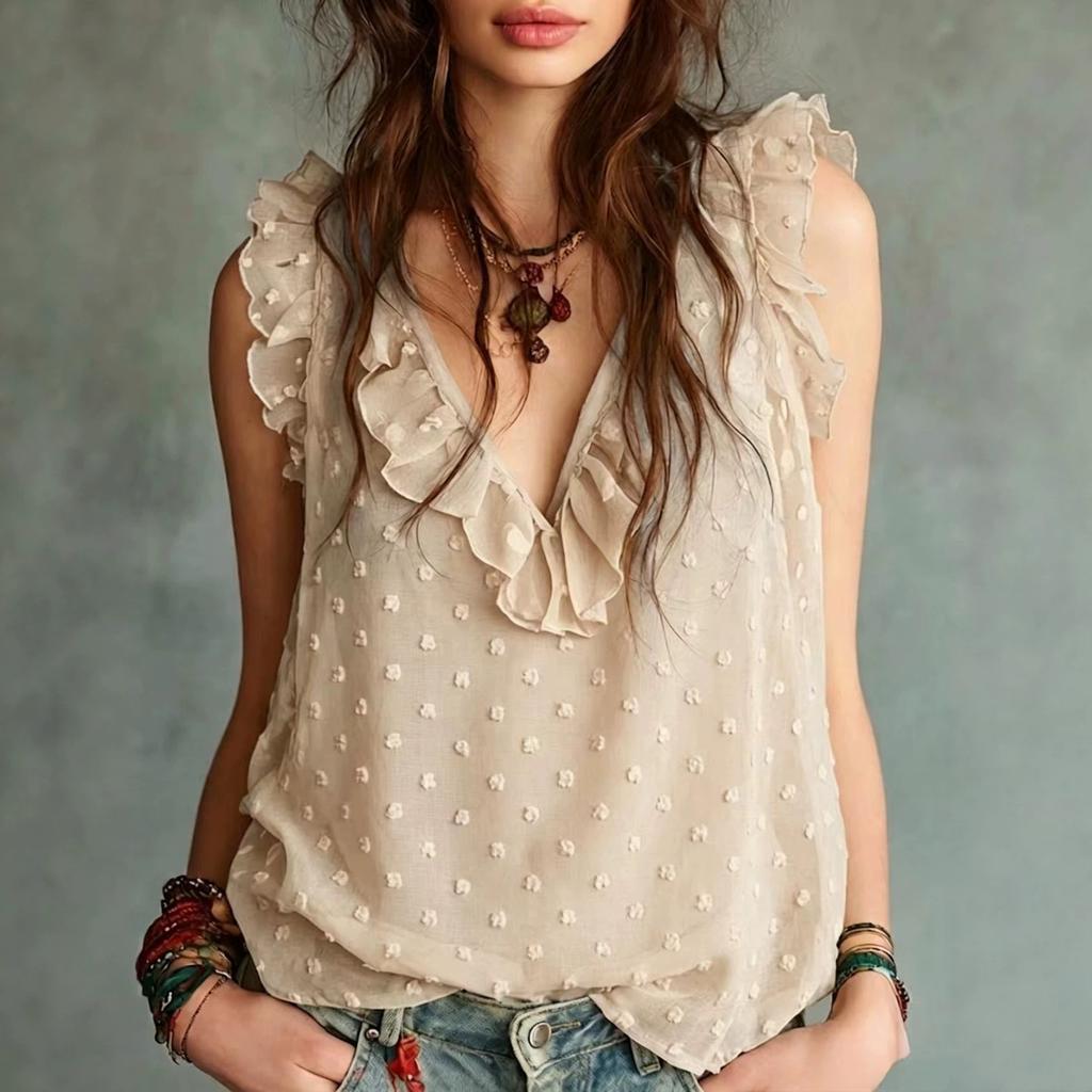 Summer New Style Round-neck V-neck Sleeveless Shirt in Pure Color, A Fashionable Top for Both Casual and Formal Occasions