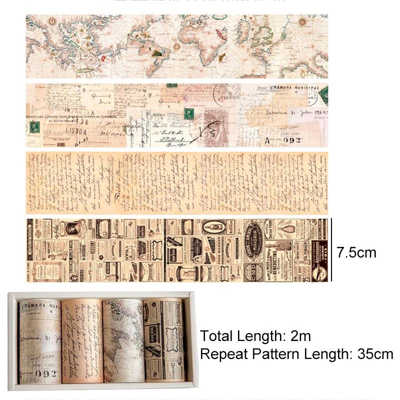 4pcs Retro Washi Tapes Scrapbooking Map Letter Decorative Adhesive Tape Stationery Basic Masking Tape Journal Supplies TMZ