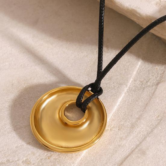 Boho Style Necklace Stainless Steel Ring Pendant Hypoallergenic Necklace Adjustable Black Cord Necklace Jewelry Gift for Him Her