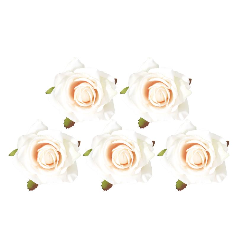 5pcs White Roses Silk Artificial Flowers Heads for Wedding Home Cake Birthday Party Decoration Fake Scrapbook Wreath Accessories
