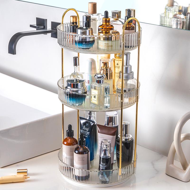 Luxury Rotating Cosmetic Organizer: Bathroom Shelf & Dressing Table Storage for Lipsticks & Skincare Products