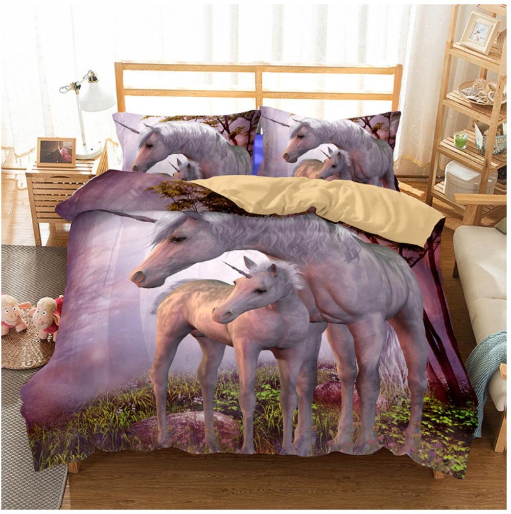 White Horse Print Bedding Set,Unicorn Pattern Duvet Cover Set with Zipper Pillowcase Gifts Multi Styles Customizable Size