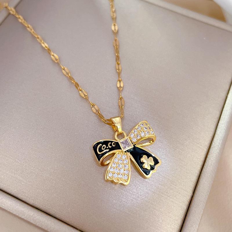 Guochao Micro-Inlaid Bow Flower Accessories Live Broadcast Court Style Full Of Diamonds Inlaid With Luxury Necklaces