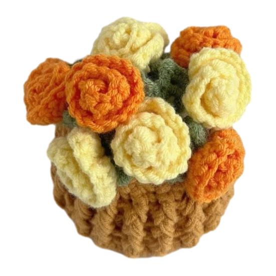 Yousheng Crochet Flowers Coaster Handmade Rose Coaster Potted Flowers Decorative Rose Bouquet Coaster with Basket Gift for Family Friends Flower