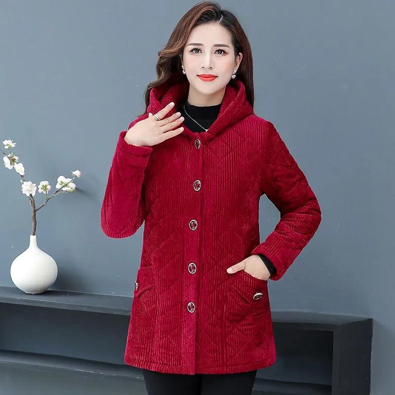 Damen Cord Wintermantel Pufferjacke Winter Neu Koreanischer Stil Lang Damen Überknie Baumwollwattierte Jacke Warmhalten
