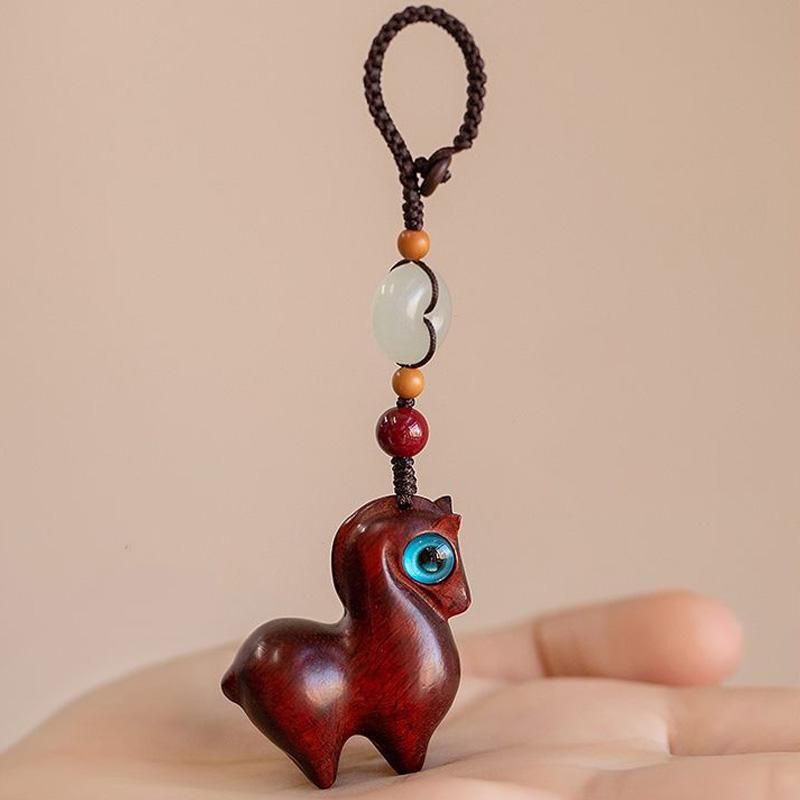 1 Pendentif Cheval Exquis Pendentif Téléphone Portable Mignon Porte-clés Voiture Cadeau Nouvel An Boucle de Jade Pendentif en Bois