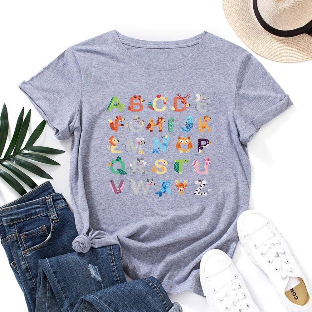 Cotton T-Shirt Short Sleeve Round Neck Women 2d Print Tops