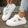 Women's Trendy White Lace-up Shoes with Thick Sole and Hollow Out Design