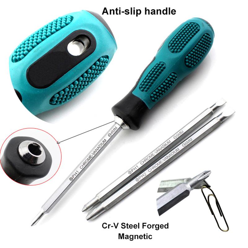 3-in-1-Multifunktions-Schraubendreher-Set mit verstellbarem Zweiwege-Schraubendreher und 3 Schlitz-Kreuzschlitz-Schraubendreher-Bits, Reparaturwerkzeug