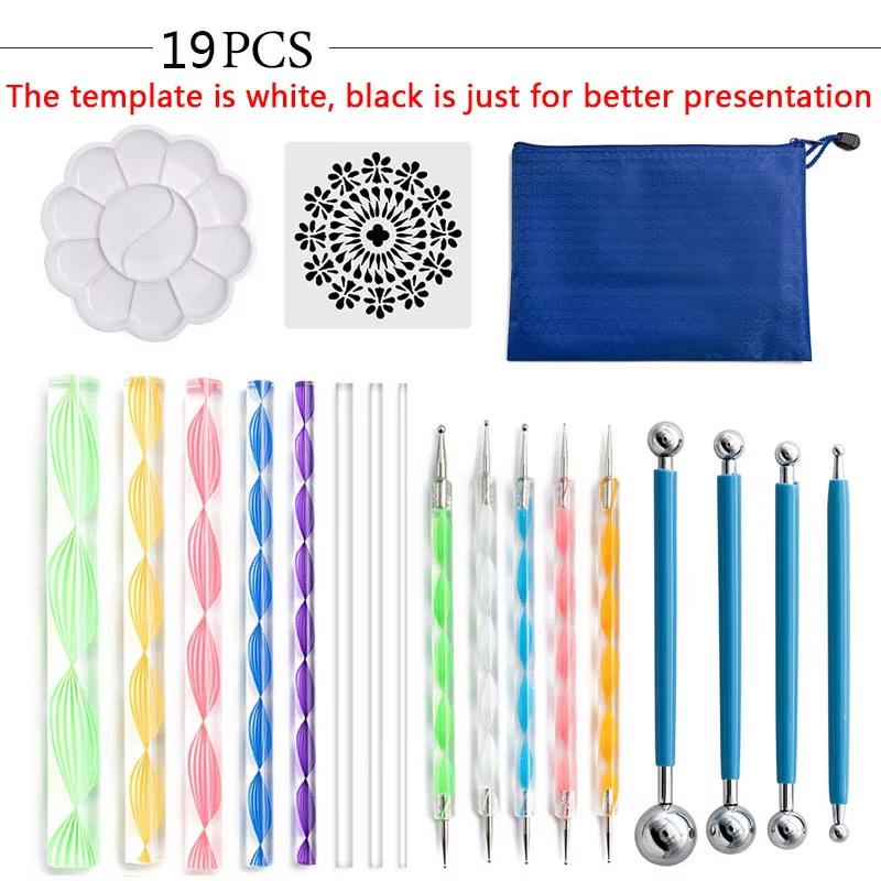 19PCS Mandala Dotting Tools Set With A Zipper Storage Bag Stencil Ball Stylus Paint Tray Set Perfect For Painting Rocks Mandala