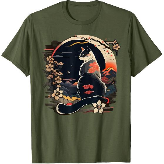 Kawaii Cat Anime Japanese Retro Men Funny Cat T-Shirt