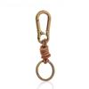 Retro Alloy Cowhide Keychain with Hand-Woven Belt - Men's Business Gift Key Ring for Car and Mountaineering Enthusiasts