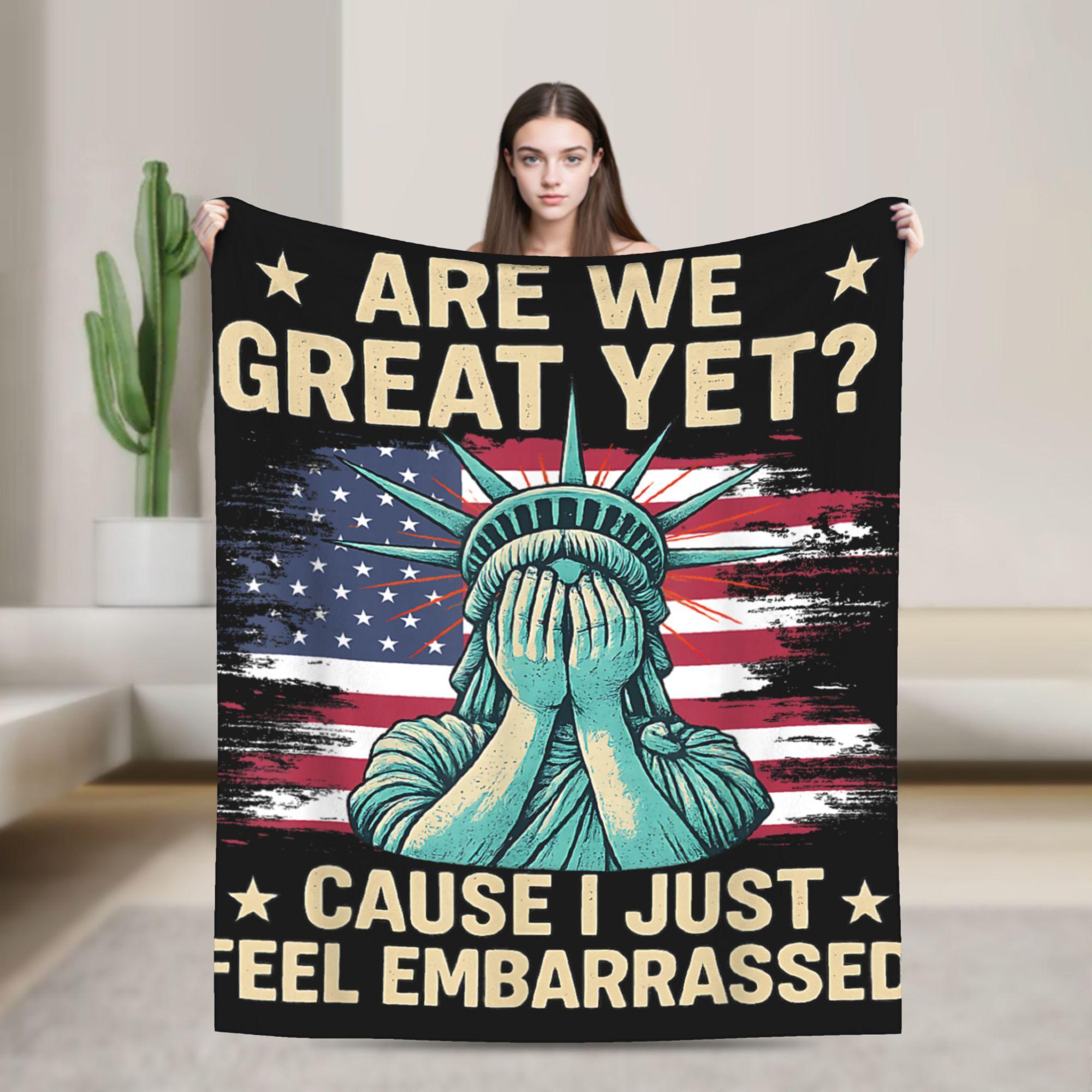 Are We Great Yet Embarrassed Statue Of Liberty USA Flag Bedding Throws Flannel Bedspread For Bedroom Novelty Sofa Bed Cover 75X95CM