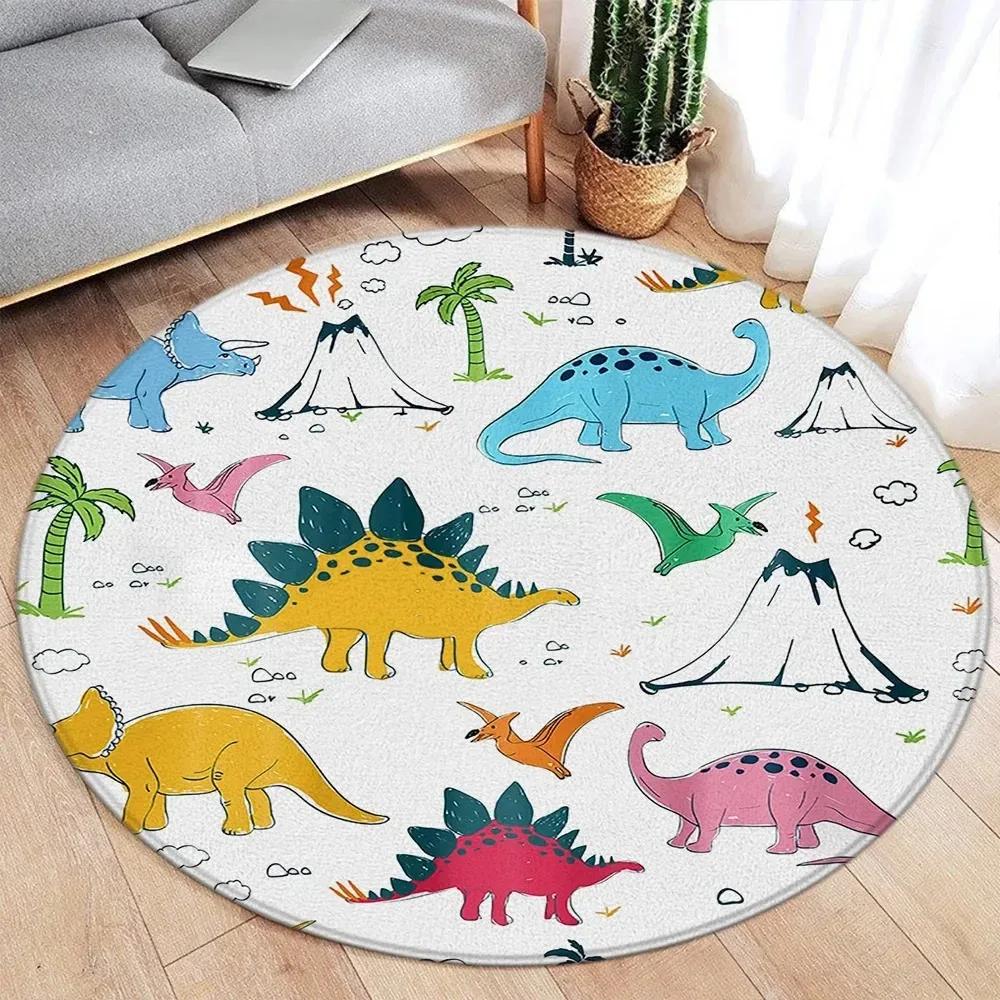 Wildlife Cartoon Animals Round Carpet Cute Dinosaur Whale Themed Kids Bedroom Rug Home Living Room Decorative Floor Mats