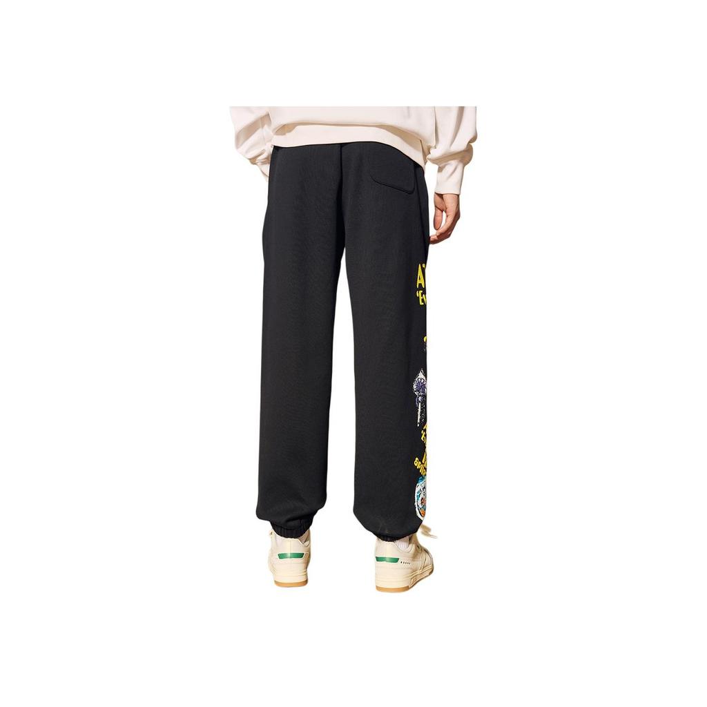 Anta X Solid Color Printed Drawstring Fleece Cuffed Sports Pants Unisex Pants Black 172248313-2