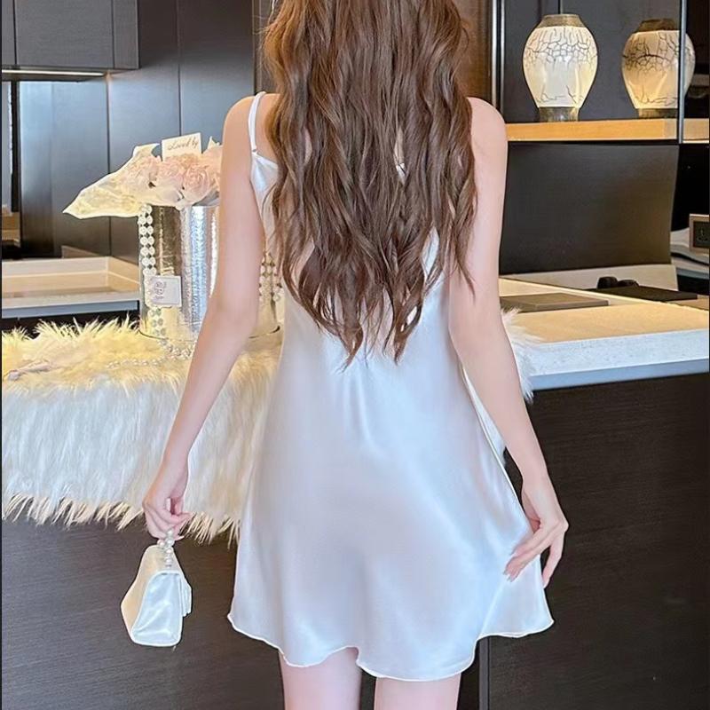 

Сексуальное шелковое атласное ночное платье без рукавов ночные сорочки женская ночная сорочка с V-образным вырезом ночное платье большого размера одежда для сна ночная одежда для женщин XXXL белый