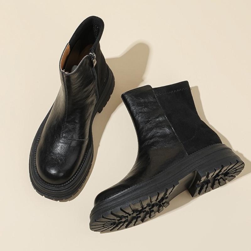 

Fashion Autumn Retro Brown Ankle Boots Women British Style Round Toe Side Zipper Designer Boots Cozy Anti Slip Waterproof Platform Boots 35 чёрный