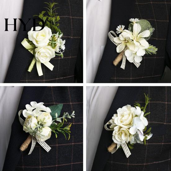 Forest Style Corsage White Wedding Flower Rustic Bridal Groom Boutonniere for Prom Lightweight Bride Bridesmaid Groomsman Western Silk