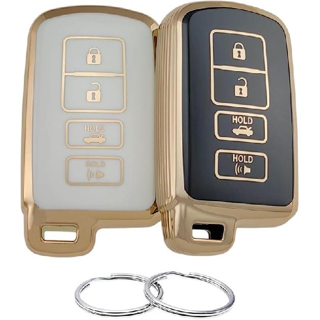 TPU Key Fob Cover Compatible with 2012- Toyota Avalon Camry Corolla Highlander RAV4 (Black/White)