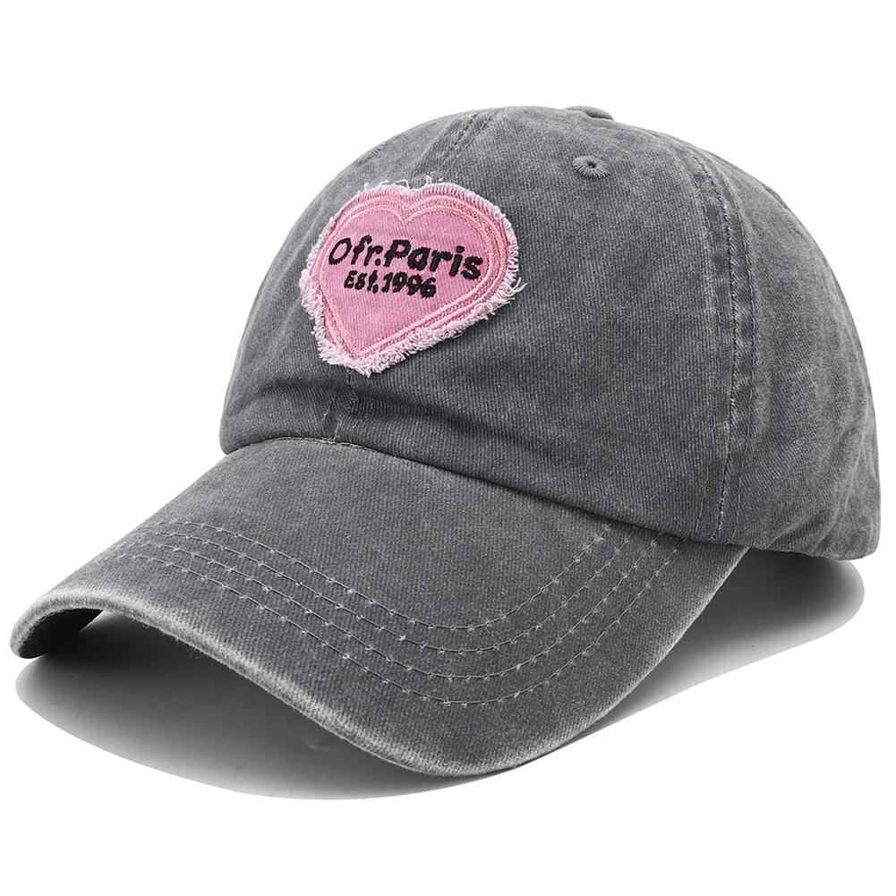 Cotton Washed Hat Snapback Adjustable Women For Cap Baseball Pink Black Stitched Stitching Embroidered Heart Love Womens Neutral Gender  Men Hats