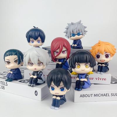 8 Items Blue Lock Jujutsu Kaisen Haikyu Anime Figurine Set Cute Q-Version Sitting Pose Figure Collectible Model Toy Suitable As A Gift for Anime Fans