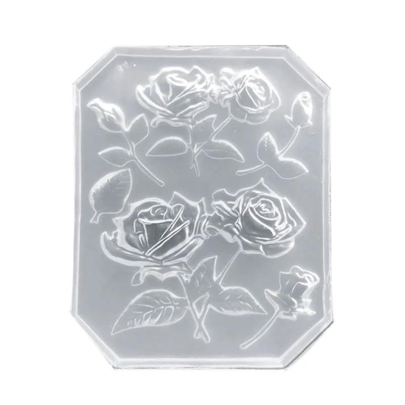 2024  New Mirror DIY Handmade UV Crystal Epoxy Mold with Leaf Big Rose Jewelry Pendant Accessories
