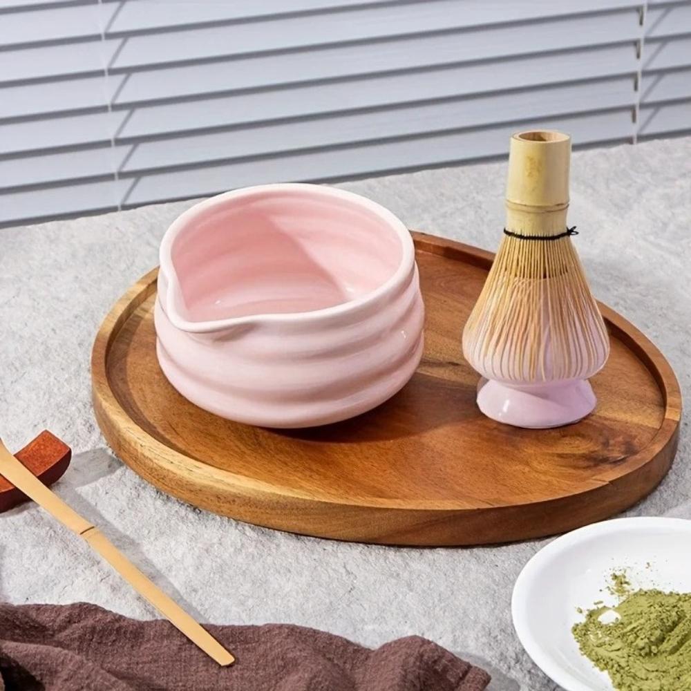 5 Pcs Pink Ceramic Matcha Bowl And Whisk Set Includes Matcha Bowl Matcha Whisk and Holder Bamboo Scoop Sifter Tea Ceremony Kit
