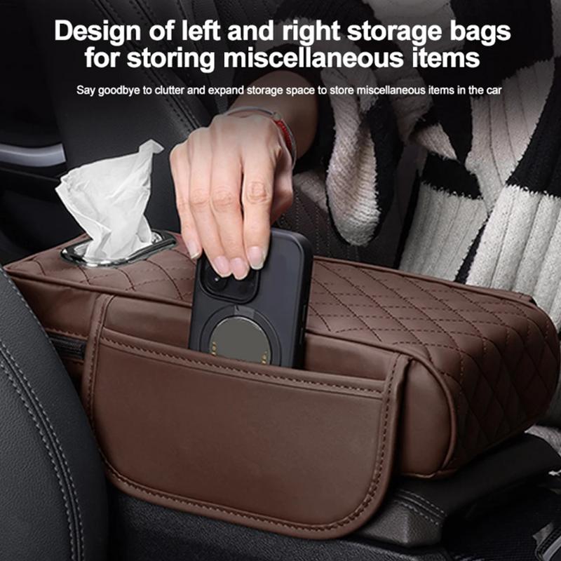 2-in-1 Auto-Armlehnen-Typ Taschentuchboxen Armlehnenpolster Mittelkonsolen-Schutzabdeckung Mit Seitlicher Aufbewahrungstasche Auto Zubehör