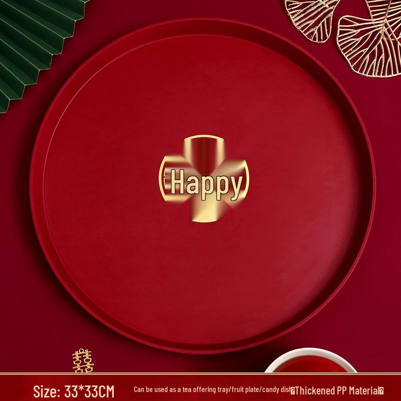 

Набір весільних підносів Подвійне Щастя (червоний): Святкова фруктова тарілка, Піднос для подачі чаю, Цукерниця для банкету