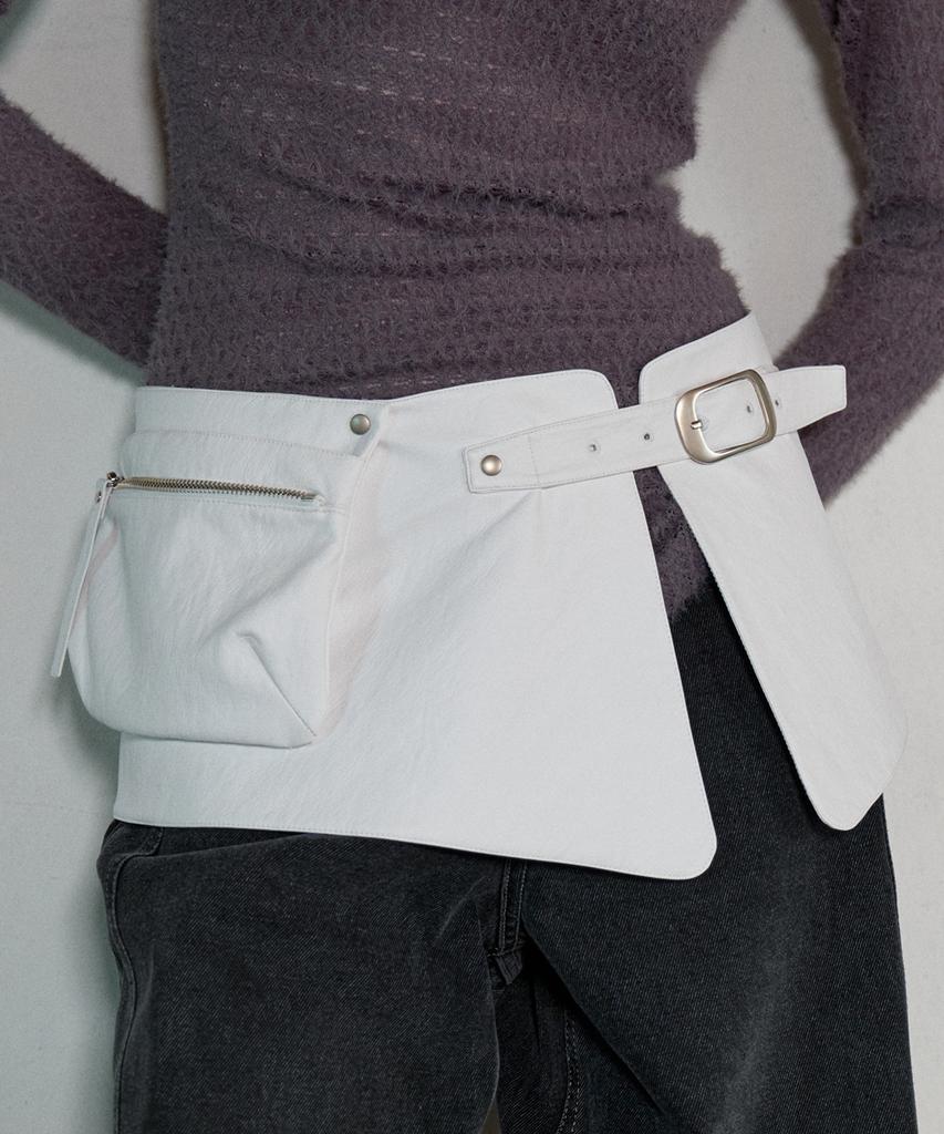 Aobteu Faux Leather Pocket Belt Skirt - White