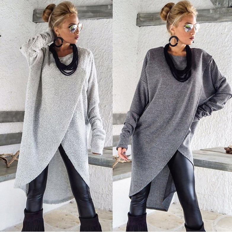 

Autumn Women s Plus Size Irregular Loose Dress with Round Neck 3XL