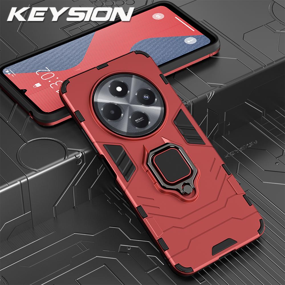 KEYSION Shockproof Armor Case for Xiaomi Redmi 14C Soft Silicone+PC Ring Stand Holder Phone Back Cover for Redmi 14C 4G