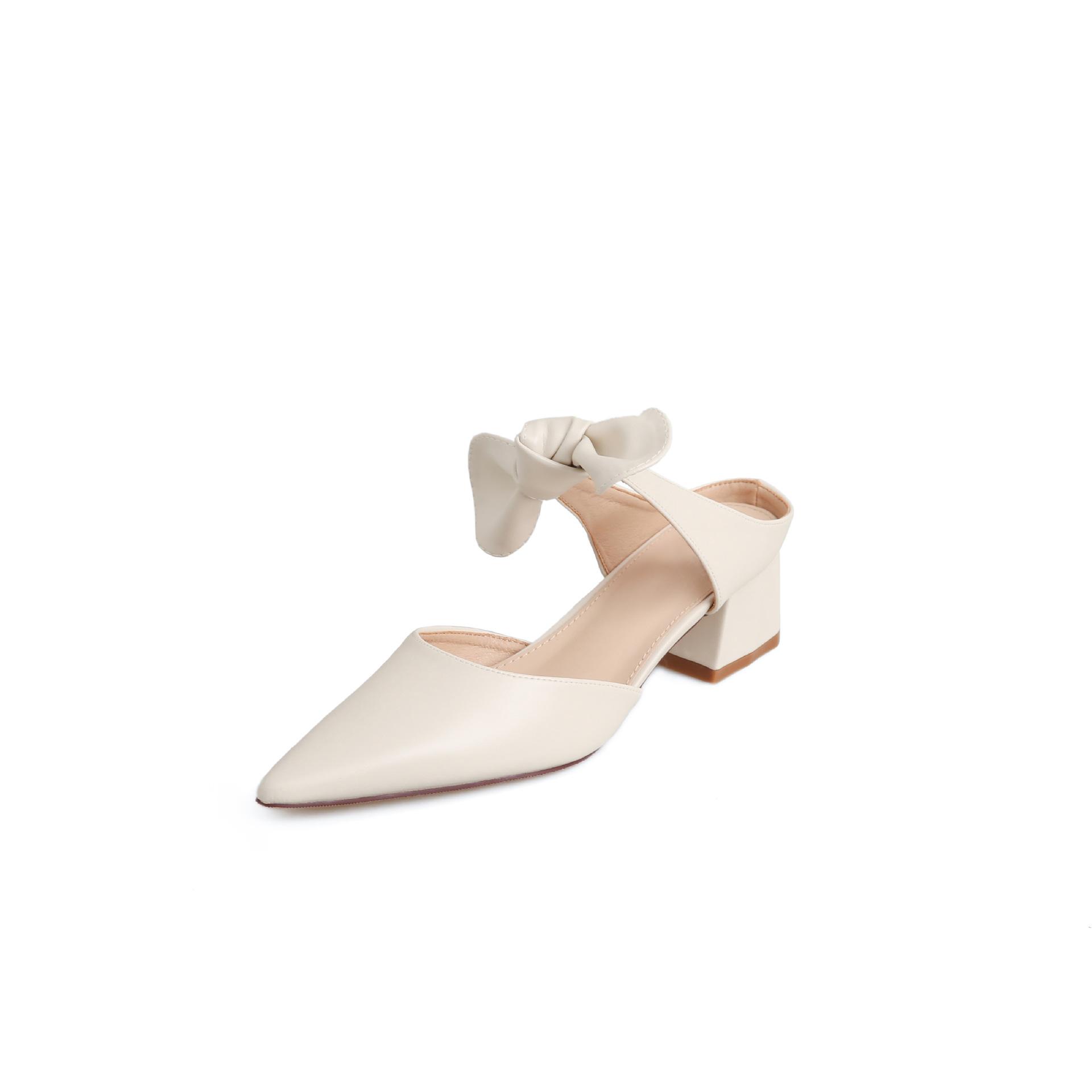 

Женские весенне-летние тапочки Baotou на толстом среднем каблуке, кожаные сандалии Backspace