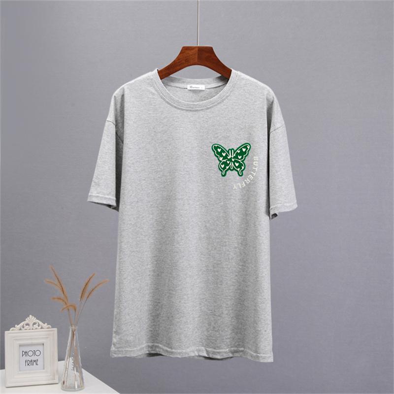 Shellsuning Sommer Baumwolle O Neck T Shirts Frauen Schöne Schmetterling Kurzarm 3D Brief Drucken Tees Lose Weiche Grundlegende Weibliche tops