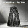Mens Premium Cotton Stretch Straight-Leg Flared Jeans With Embroidery Distressed Detail