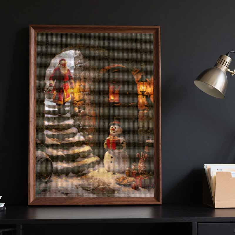 Full Drill Diamond Art Kit Christmas Snowman DIY Rhinestone Painting Canvas Creative Handmade Gift for Dog Lovers Holiday Home Decor