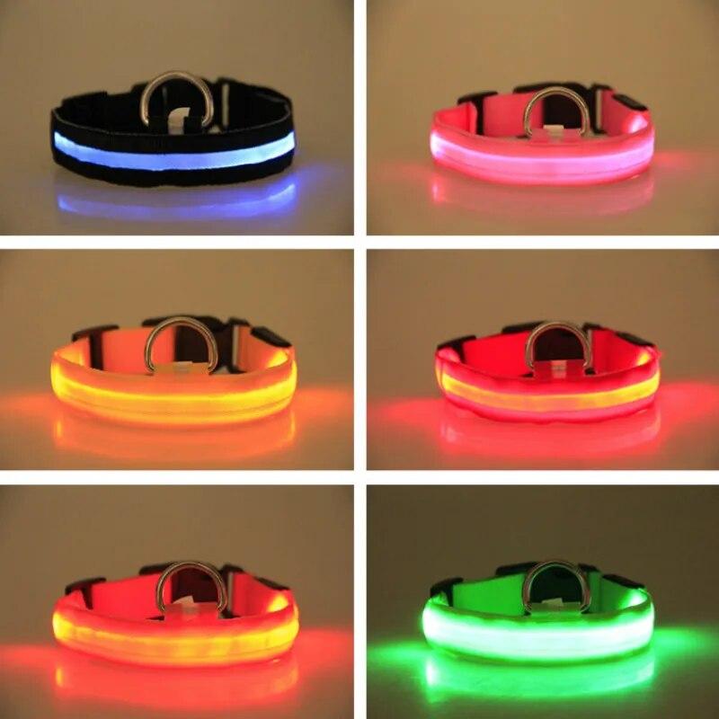 Solid Nylon LED Light Dog Collar 3 Models Shining for Night Walking  Anti-lost Safety Glow Luminous Collars Pet Cat Supplies