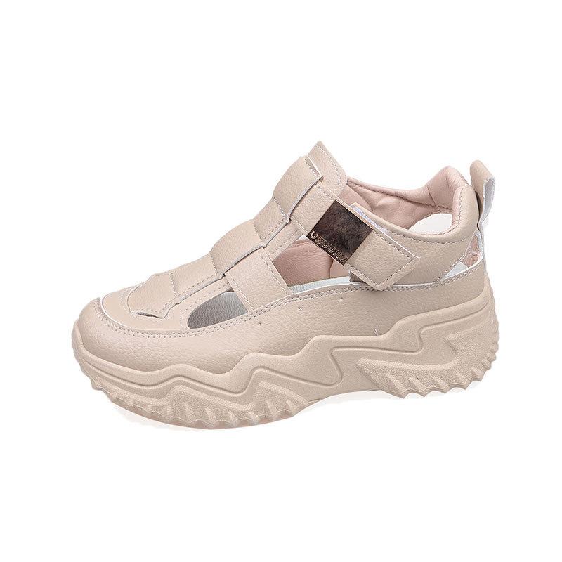 Plateausandalen Damen 2025 neu Sommer vielseitig hohl weiches Leder Sport und Freizeit erhöhend Loch Römersandalen