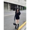 Frühling Herbst Einfarbig Sexy Mode Slim Bodycon Mini Sweatshirt Kleid Damen Langarm Kapuze Schlitz Robe Vestidos