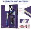 For iPhone 15 RFID Blocking Card Holder Back Cover Kickstand Phone Case with Shoulder Strap