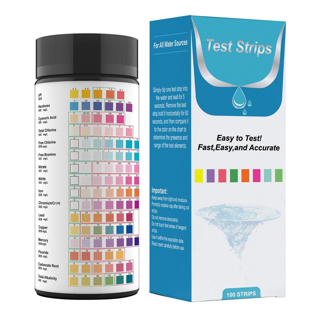 16 in 1 Drinking Water Test Kits 100 Strips Home Water Quality Test Tap Water Easy Testing for Hardness PH Value