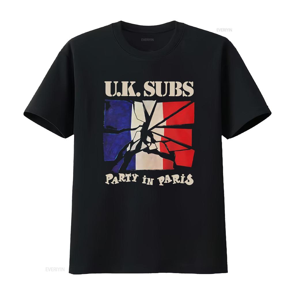 UK SUBS Party in Paris Print Black T Shirt for Men Large Size vintage Washed fashion Versatile streetwear Unisex graphic homme