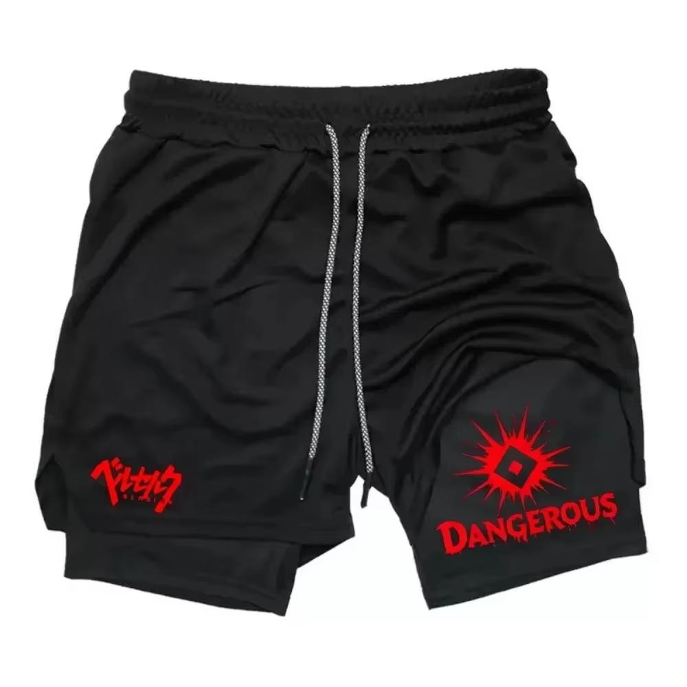 Men s compression gym shorts,printed sports pants, double layered, quick drying, basketball, beach, muscle, fitness RL0646 M
