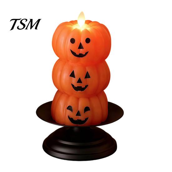 Stacked Pumpkin Lantern Halloween Flameless Fake Candle, Battery Operated Pumpkin/Ghost Candle Light, Fireplace Light LED Flickering Pillar for Dinner