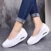 Women's 2025 Leather Air Cushion Nursing Shoes - White, Rocking Sole, Shallow Mouth, Size 42, for Spring and Autumn Outdoors.