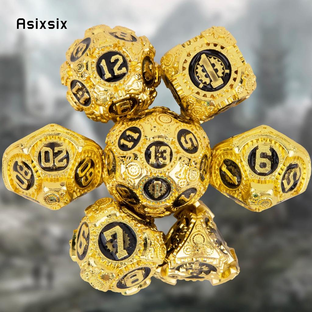 7 sztuk złote czarne koło zębate metalowe kostki solidny metalowy zestaw kości wielościennych nadaje się do odgrywania ról RPG gra planszowa gra karciana