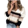 Fashion Women Casual Stripes V-Neck Patchwork Long Sleeves Sweater Blouse Tops